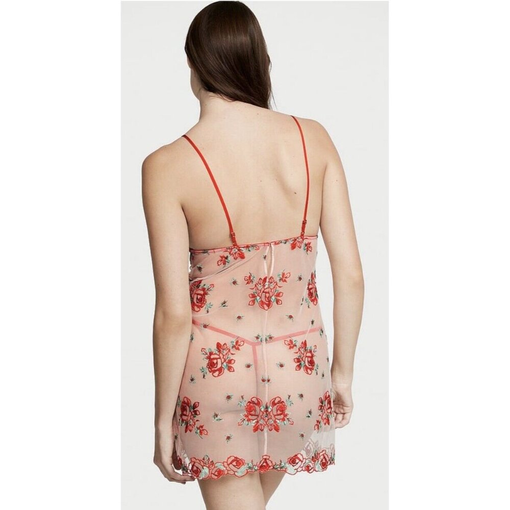Victoria Secret Floral Embroidery Sheer Mesh Slip Size Large - Picture 10 of 11